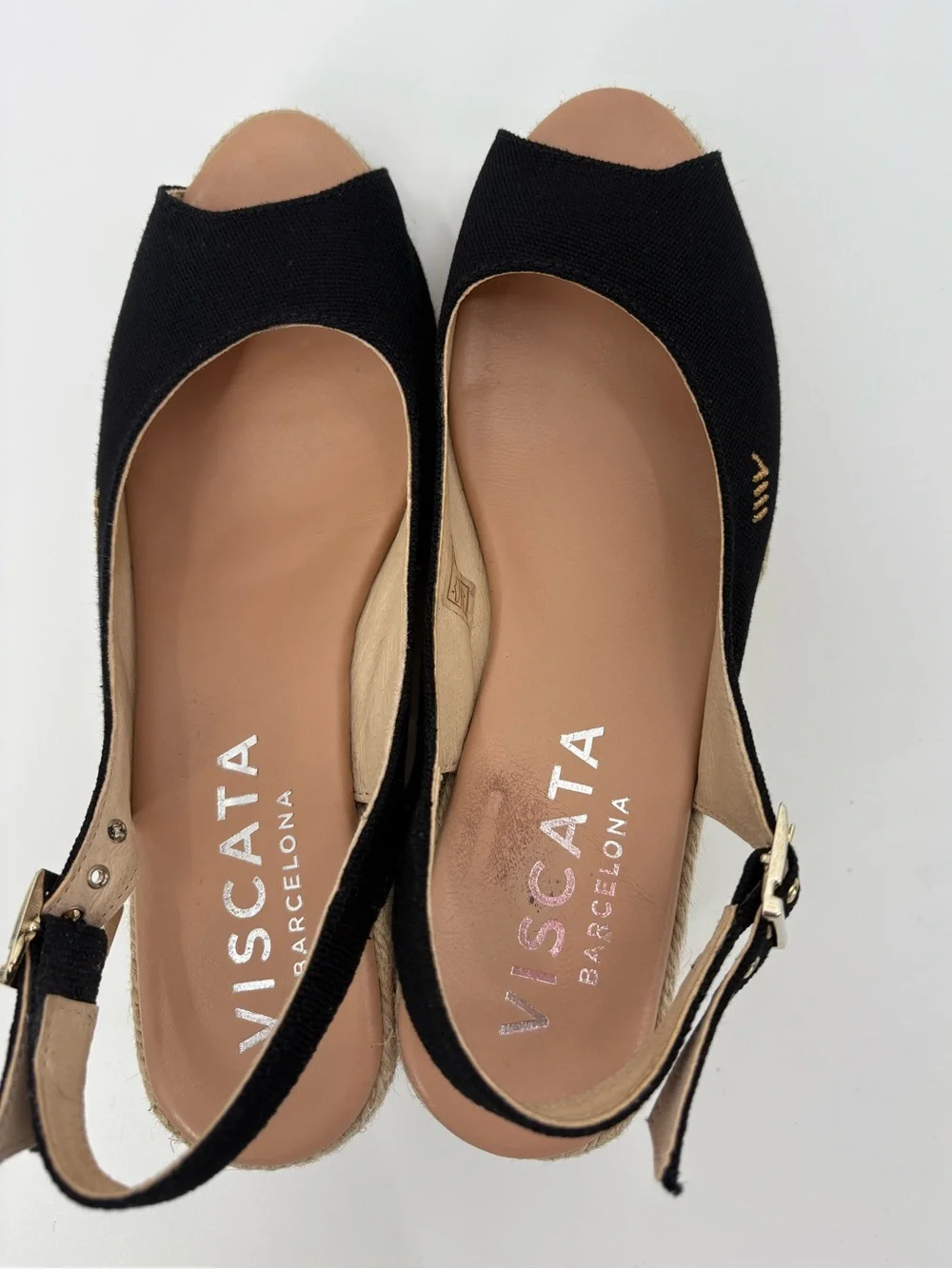 Viscata Gavina Black Canvas Espadrille Wedge Sandals Slingback Spain Size 7 / 38